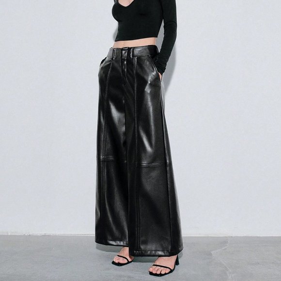 Black Preppy Womens Wide Leg Pants - Picture 3 of 5